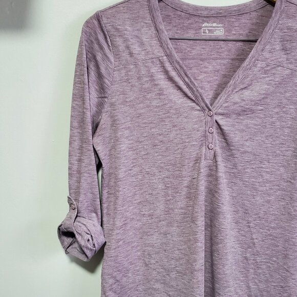 EDDIE BAUER Henley Shirt Roll Tab Long Sleeve Heathered Purple Women's Medium - Picture 7 of 14